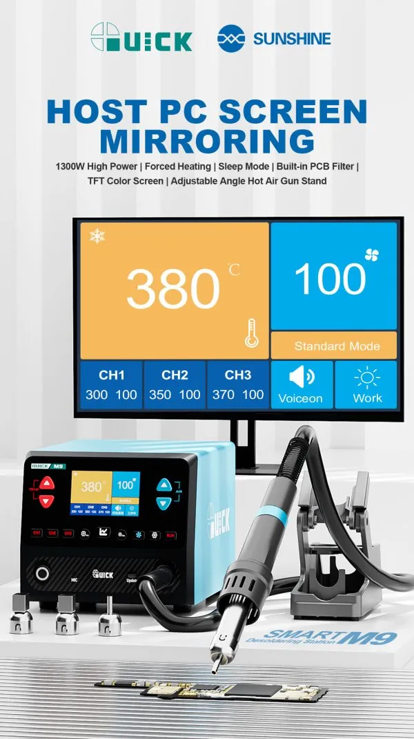 Quick M9 1300W AI Intelligent Voice Control 9 Channel Smart Lead-Free Hot Air Rework Station