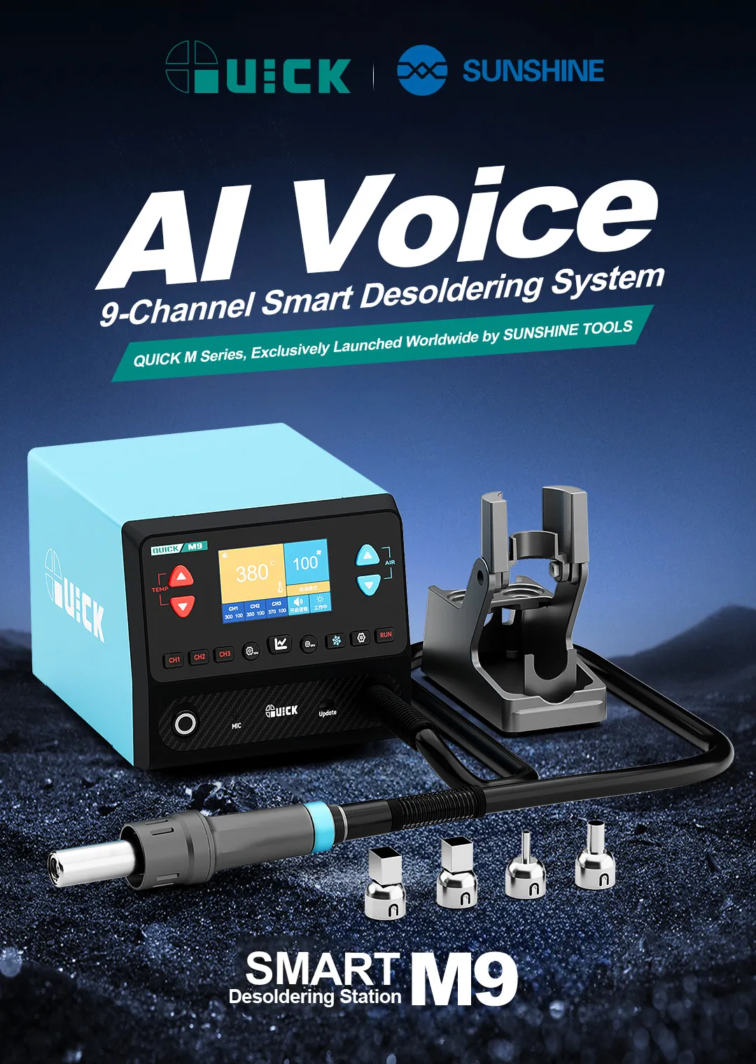Quick M9 1300W AI Intelligent Voice Control 9 Channel Smart Lead-Free Hot Air Rework Station