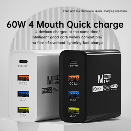 Maant Niu Tau No-1 Black 60w 4 Port Quick Charger