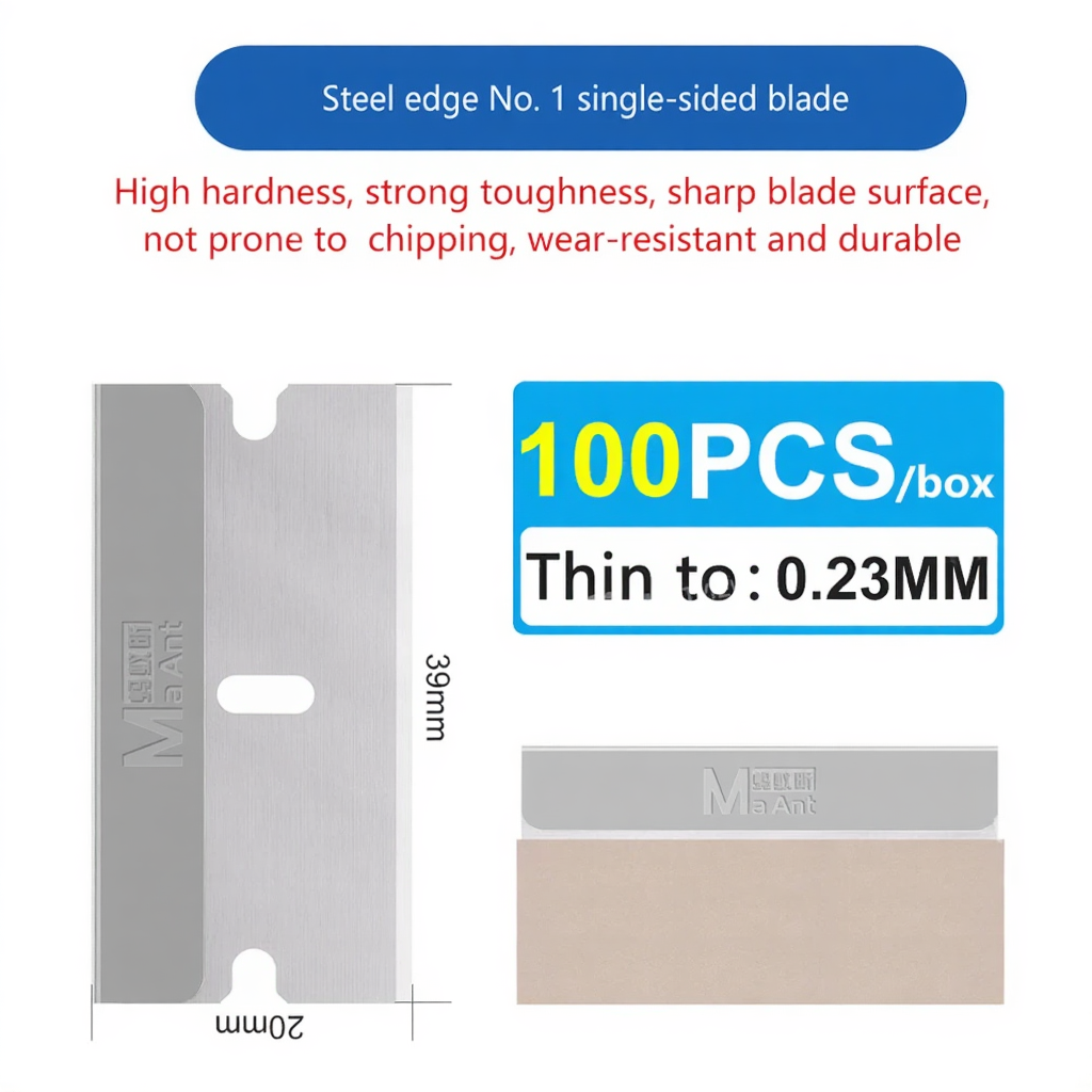 MaAnt Steel Edge No.1 High-Toughness Alloy Steel Degumming Single Sided Blades - 100Pcs
