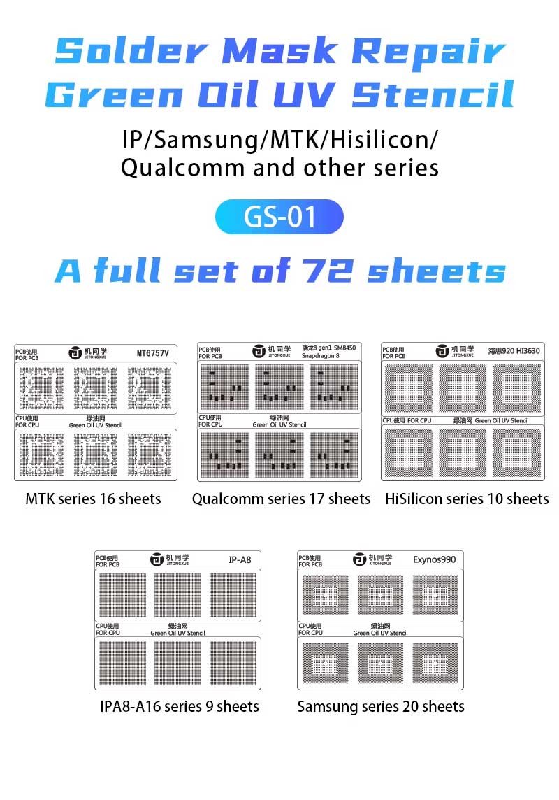 JTX Green Oil Uv Stencil Gs-01 Hisilicon Series 10 Models