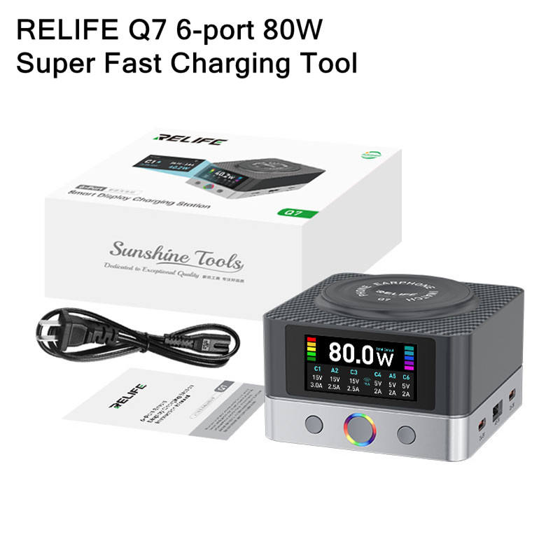 Relife Q7 80W 6-Port Smart Multi-Charger with 15W Wireless Charging