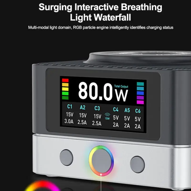 Relife Q7 80W 6-Port Smart Multi-Charger with 15W Wireless Charging