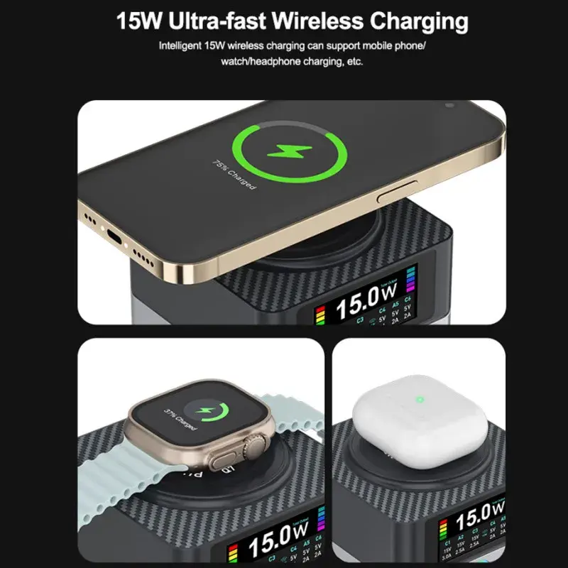 Relife Q7 80W 6-Port Smart Multi-Charger with 15W Wireless Charging