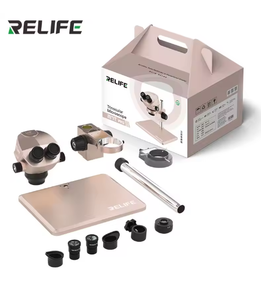 Relife RL-M7T Pro-B11 (0.5X) with 144 Led light (Rose Golden) 7X-50X Continuous Zoom Trinocular HD Stereo Microscope