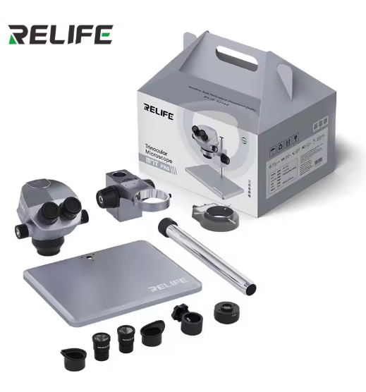 Relife RL-M7T Pro-B11 (0.5X) with 144 Led light (Space Grey) 7X-50X Continuous Zoom Trinocular HD Stereo Microscope