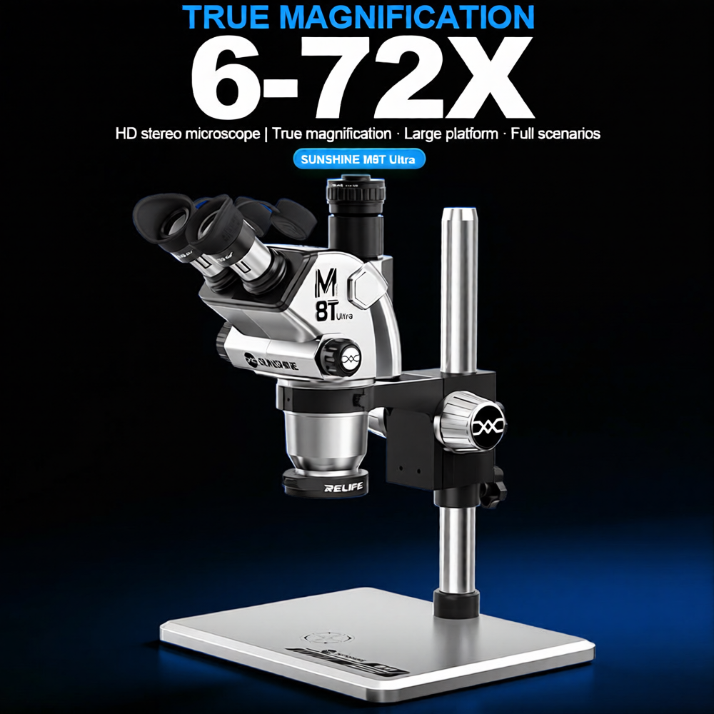 Sunshine M8T Ultra-B11 Silver 6-72X Synchronous Zoom Trinocular Microscope