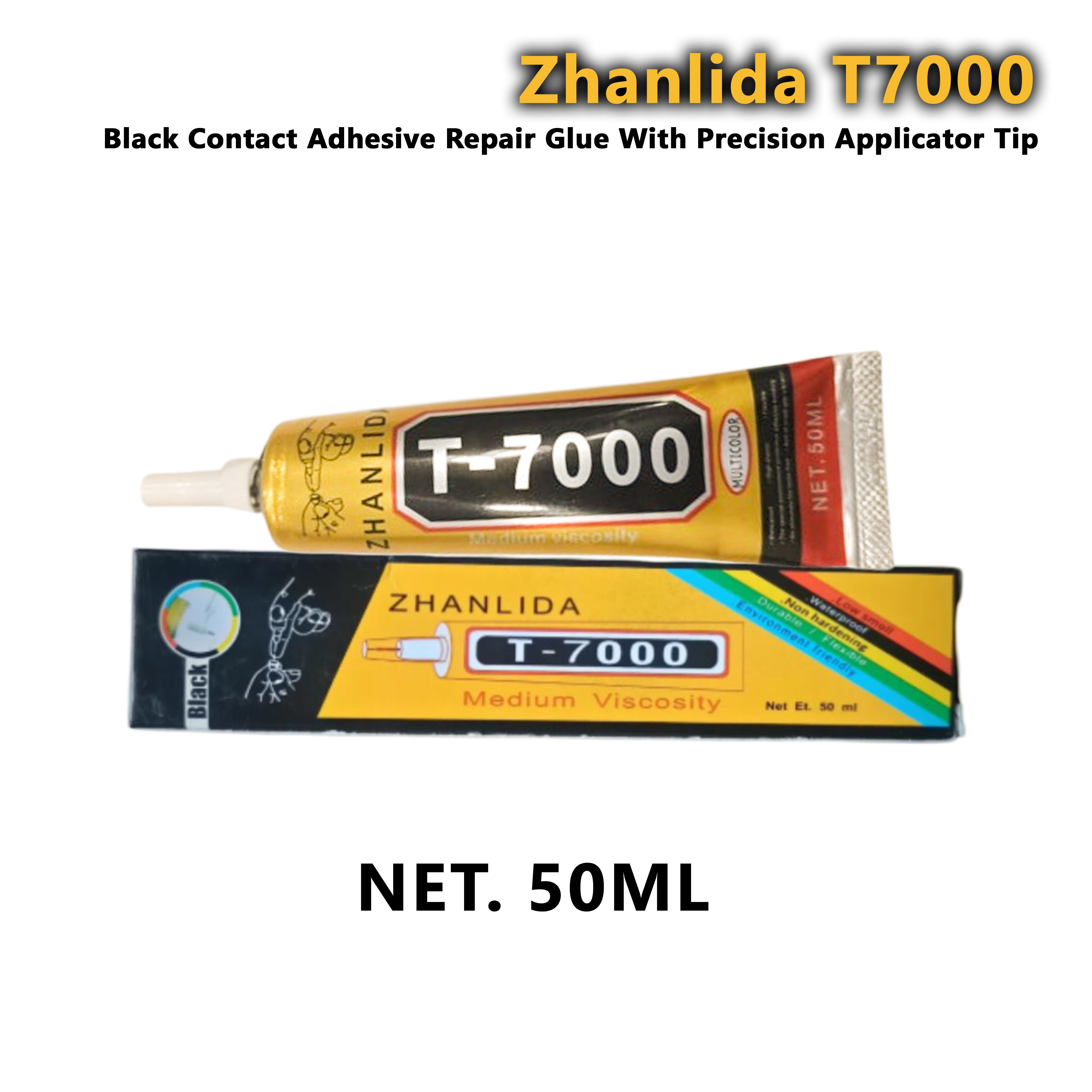 Zhanlida 50ml T-7000 Black-10 & E8000 White-5 Glue 15pcs Combo Pack