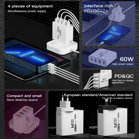 Maant Niu Tau No-1 White 60w 4 Port Quick Charger