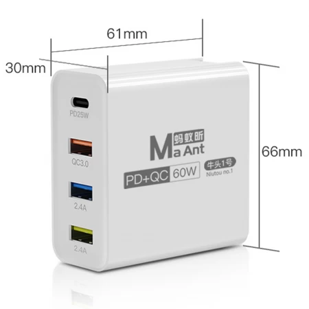 Maant Niu Tau No-1 White 60w 4 Port Quick Charger