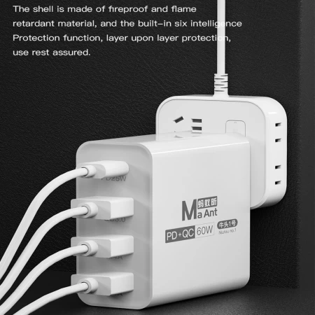 Maant Niu Tau No-1 White 60w 4 Port Quick Charger