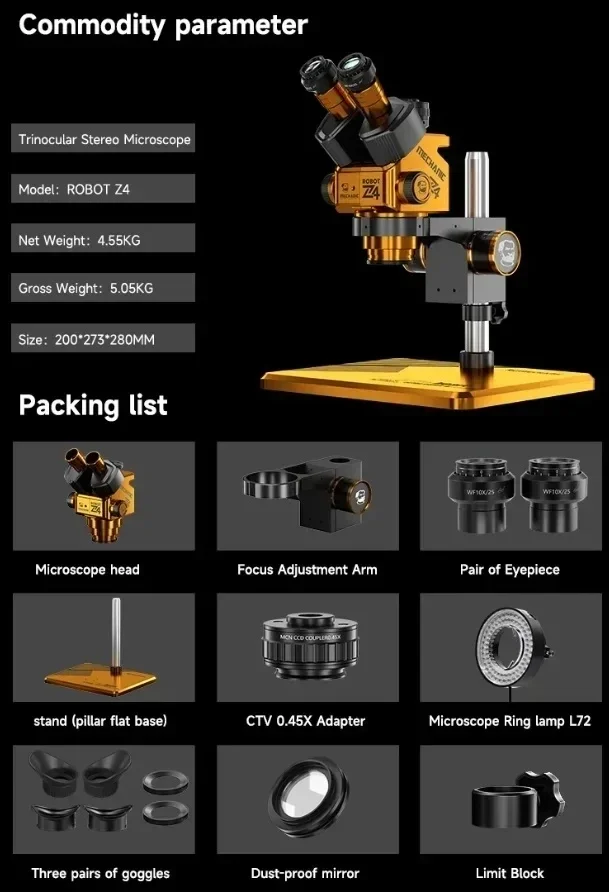 Mechanic Robot Z4-B11 Trinocular Stereo Microscope